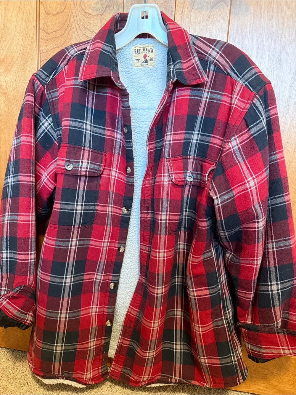 RedHead Red and Black Plaid Sherpa-Lined Button-Front Shirt Jacket